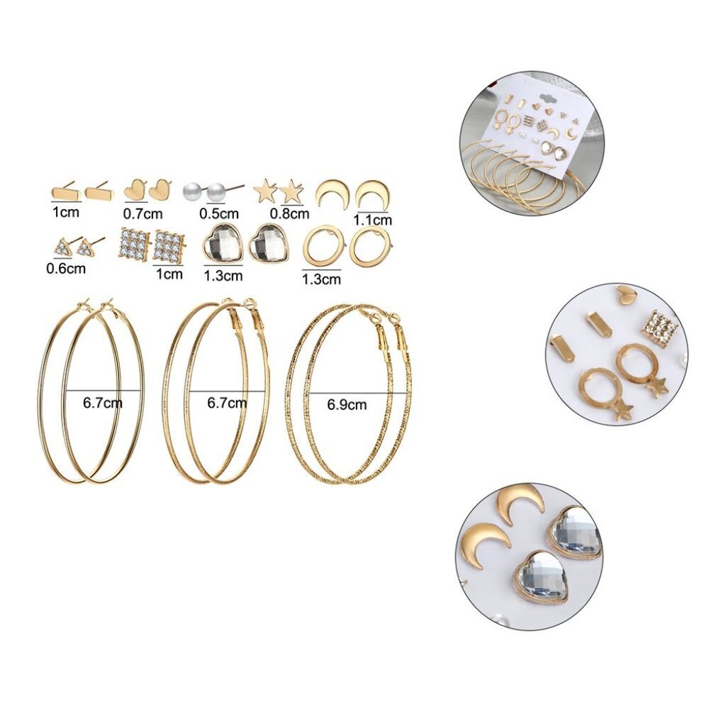 😍12 Pair NWT 14K Gold Geometric Crystal Heart Heart Stud Earring Set Mix, F271 - Picture 5 of 8